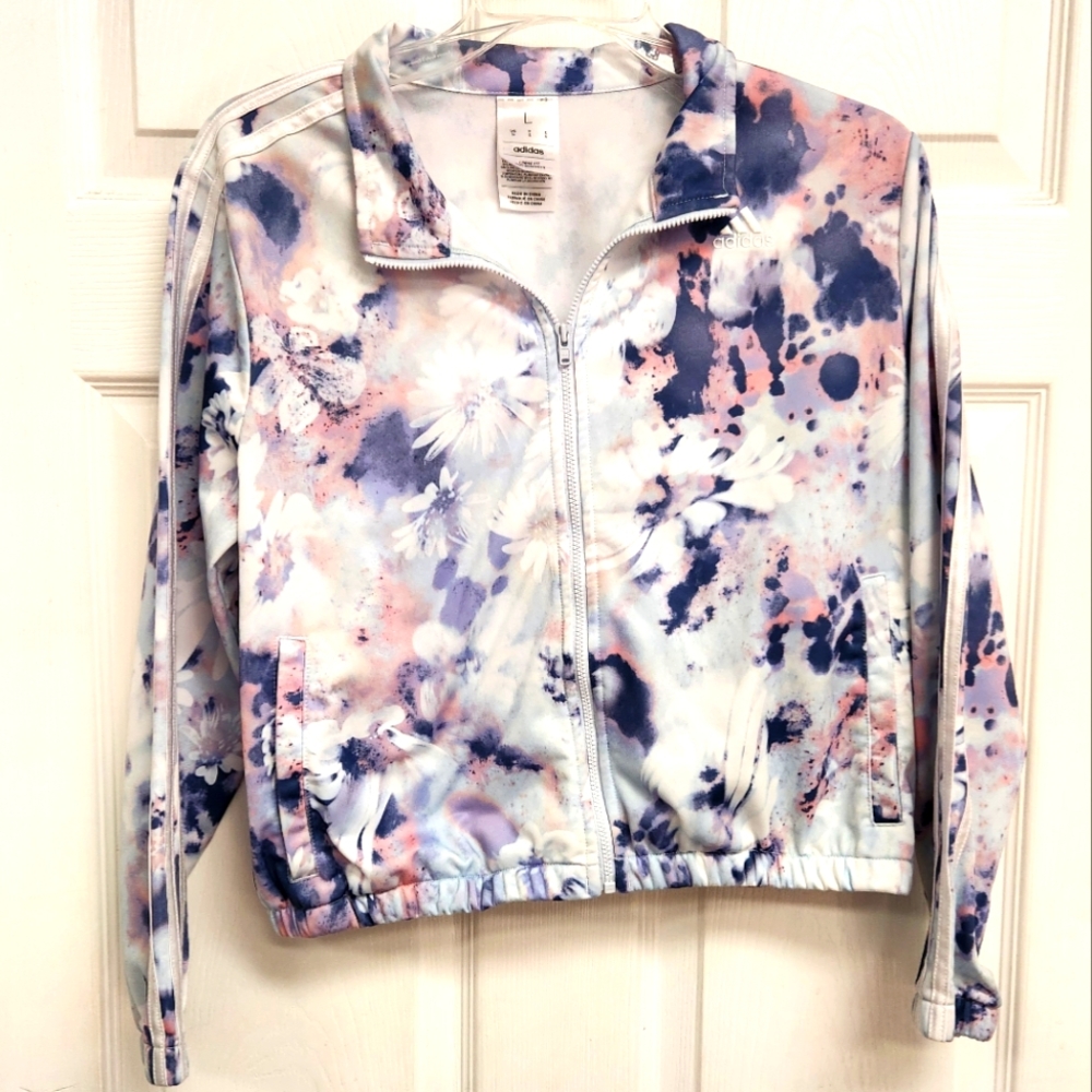 Adidas Girls Pastel Floral Mock Neck Jacket